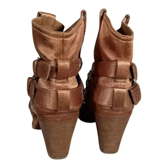 Ash Ankle Boots Studded Textile Leather Tan Brown Women's 39/US 8 - Picture 5 of 10